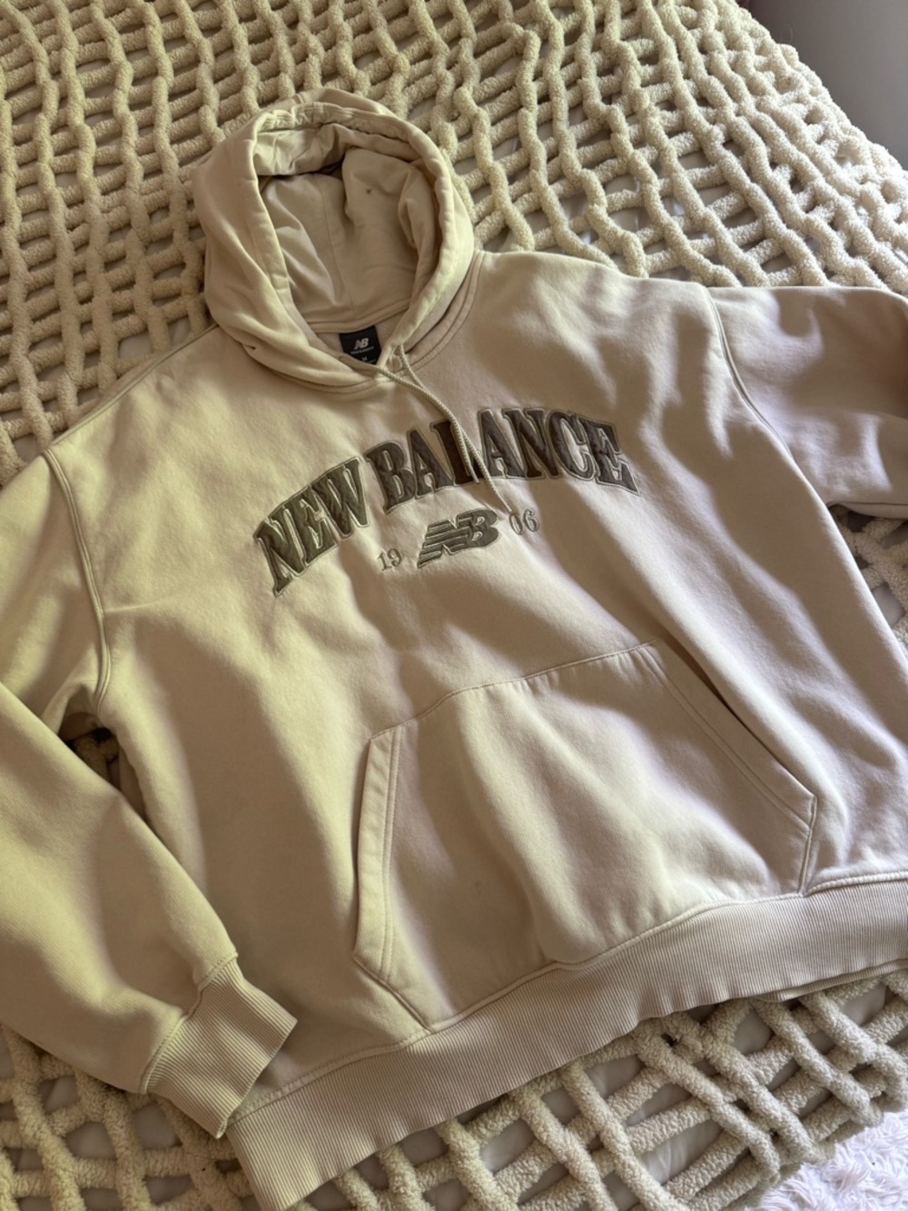 New Balance Cream Logo Hoodie Sweatshirt